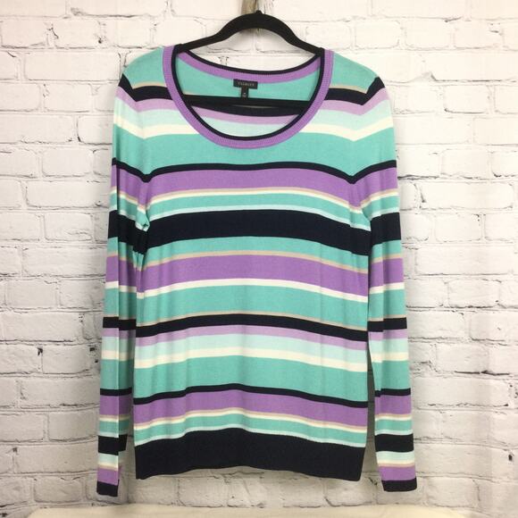 Talbots Scoop Neck Classic Lightweight Striped Preppy Casual Knit Sweater M - Picture 2 of 12